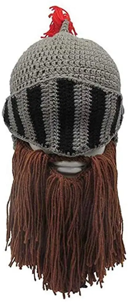 Beard Hat Beanie Knit Original Barbarian Warrior Halloween with Viking Horns Bearded Caps Windproof for Men & Women Tentacle Cro