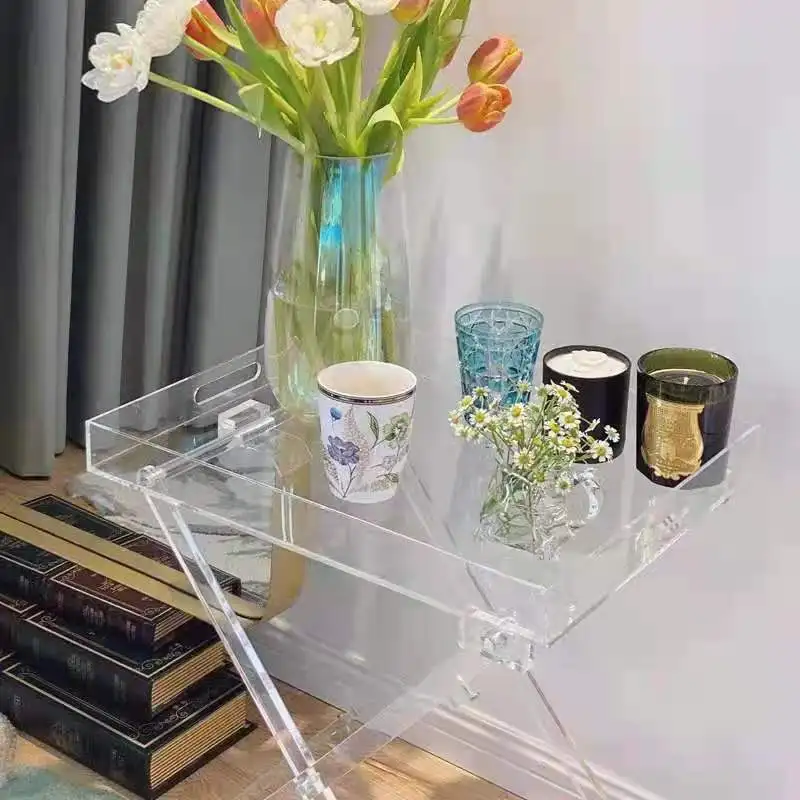 Modern Stylish Luxury Living Room Nordic Sofa Round Tray Clear Luxury Round Tray Acrylic Folding Coffee Table