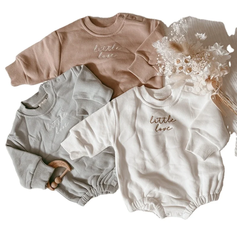 Hongbo 2024 custom baby natural beige rompers velvet infant plain onesies Long sleeved autumn winter baby romper for newborn