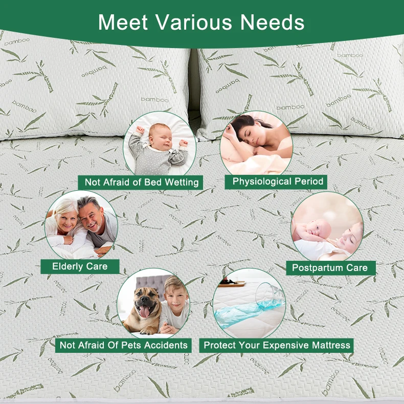 Hot Sale Premium Jacquard Fabric Printed Bamboo Mattress Protector Waterproof Mattress Cover for Queen King Sizes