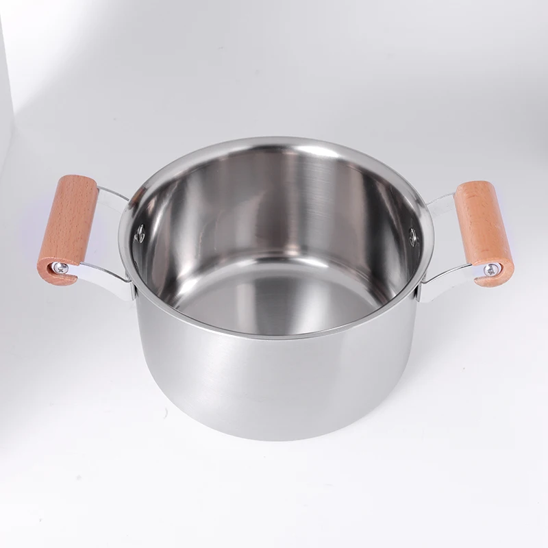 Customized 3 ply stainless steel wooden handle heat proof glass lid saucepan sets cooking ware casserole