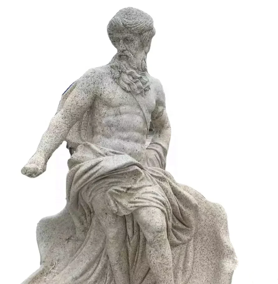 Современная уличная садовая скульптура Poseidon из белого песчаника греческой мифологии в натуральную
