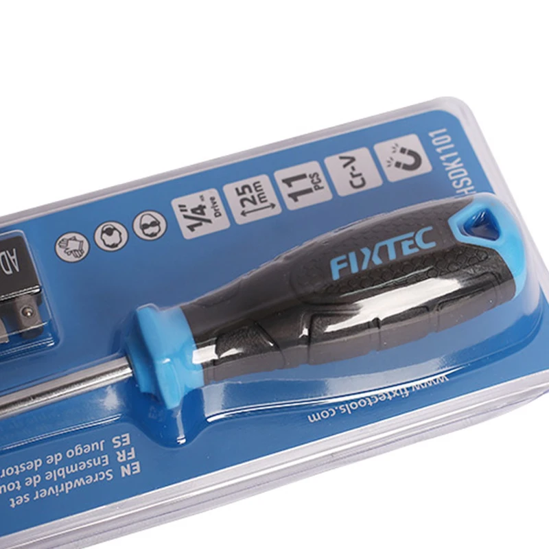 FIXTEC Hand Tool 11 IN 1 Household Magnetic Diy Repair Tool Kit for Home Screwdriver Bit Set