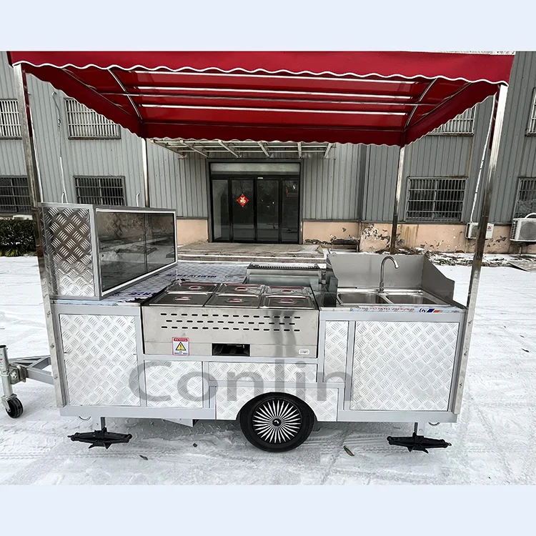 Mobile Shop Street Vendor Hot Dog Cart Hot Dog Stand Grocery Store Cart For Frying Empanadas For Sale