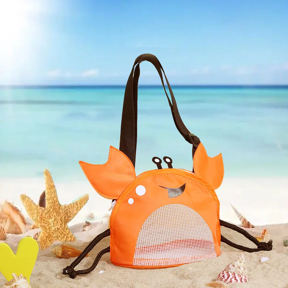 2024 Wholesale Summer Kids Travel Beach Mesh Bag Cartoon Crab Toy Storage Bag Children Shell Collecting Cute Bag