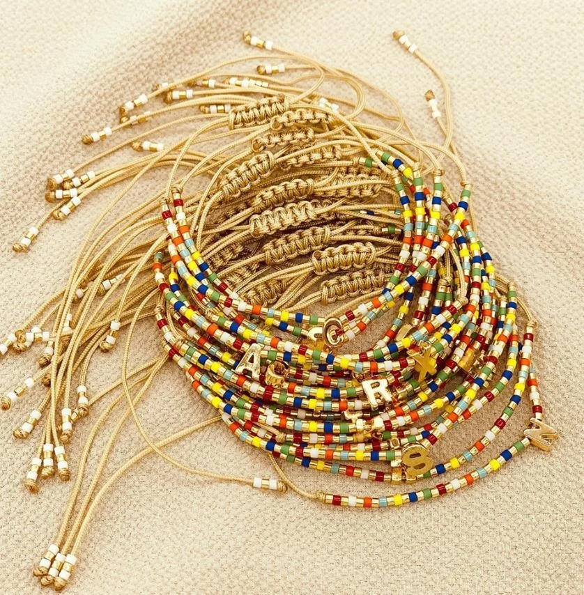 Miyuki Beaded with Letter Bracelet Fashion DIY Custom Name Letter Beaded Boho Colored Beaded Letter Bracelet
