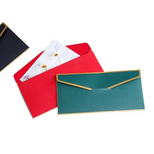 Beautiful Red Blue Pearl Shiny Paper Envelopes for Gift Card Business Greeting Invitations Apology Letters with Gold Foil Border