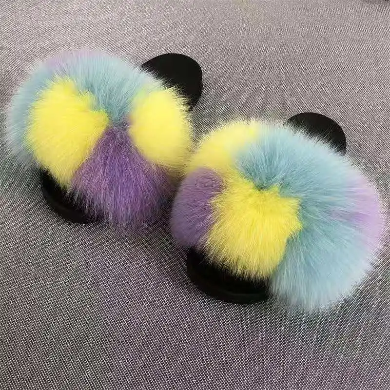
Online Wholesale Pvc Sole Fur Slippers Fashion Sandals Women Real Fur Fluffy Slides indoor fur slippers 
