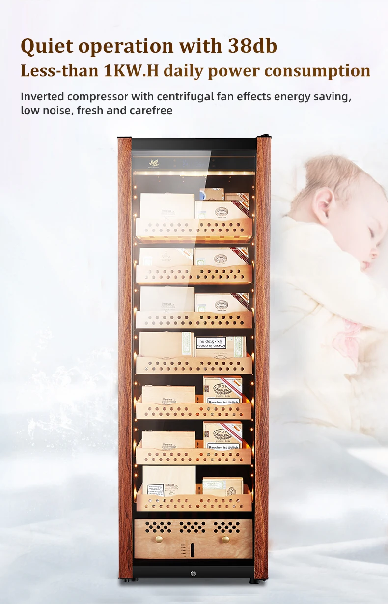 Cigar Humidor Showcase with LED light Glass Door Compressor Humidor Spanish Cedar Wood Shelf Cigar Cooler 1600 Cigars Capacity