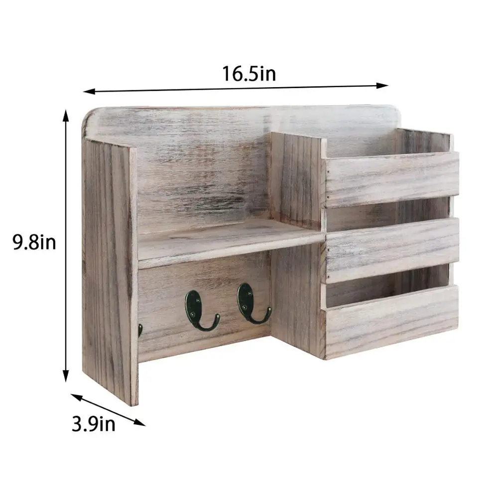 JUNJI Roll Over Image to Zoom in Honest Torched Wood Rustic Wall Mounted Key & Mail Holder Rustic Wood Floating Wall Shelves