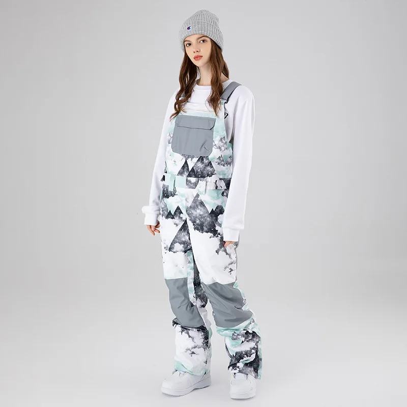2022 Fashion Printing Contrast Waterproof 10000mm Jumpsuit Outwear Hiking Snowboard Pants Women