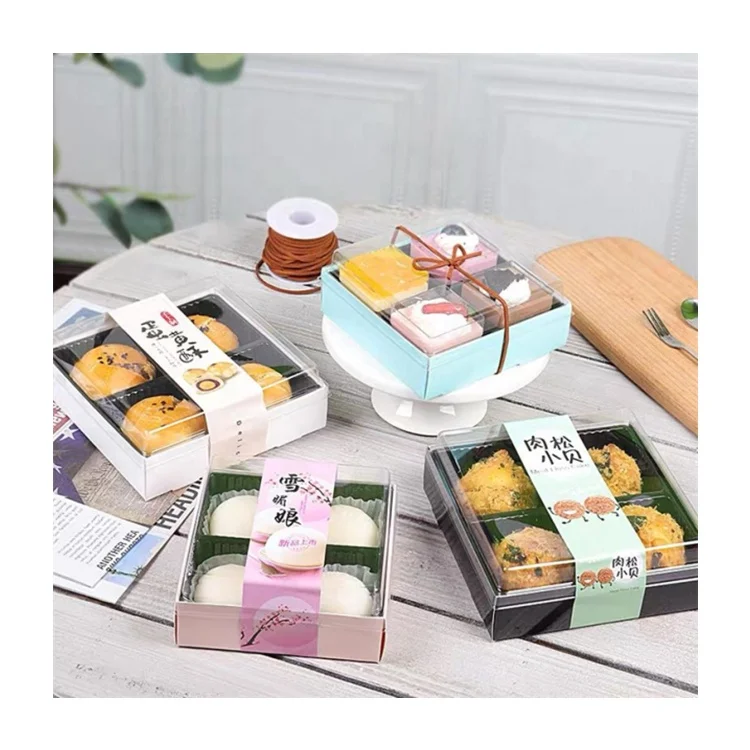 Beheart 12 X 12 X 5 Baking Clear Lid Square Egg Yolk Puff Boxes Moon Cake Box Packaging 4 Pcs