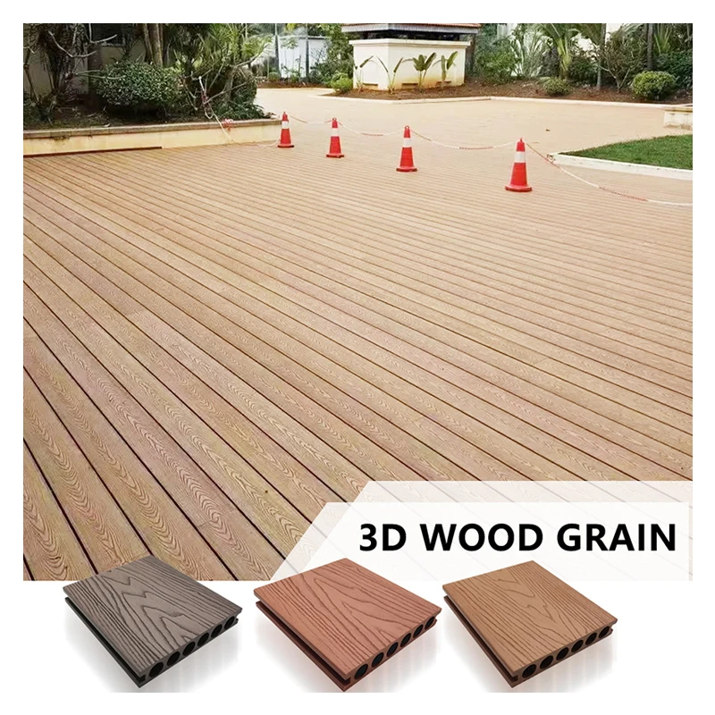 Customizable Round Hole Outdoor WPC Decking Surface Simulation Wood Texture Decking Composite 3D Embossed Wood Plastic Decking