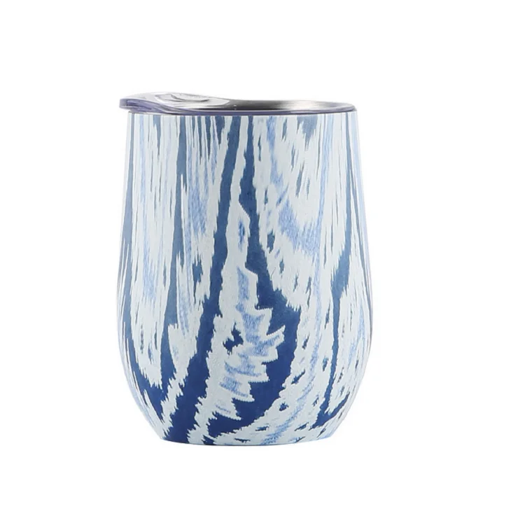 Wooden grain wine tumbler 12oz stainless steel double wall cups with lids and straws