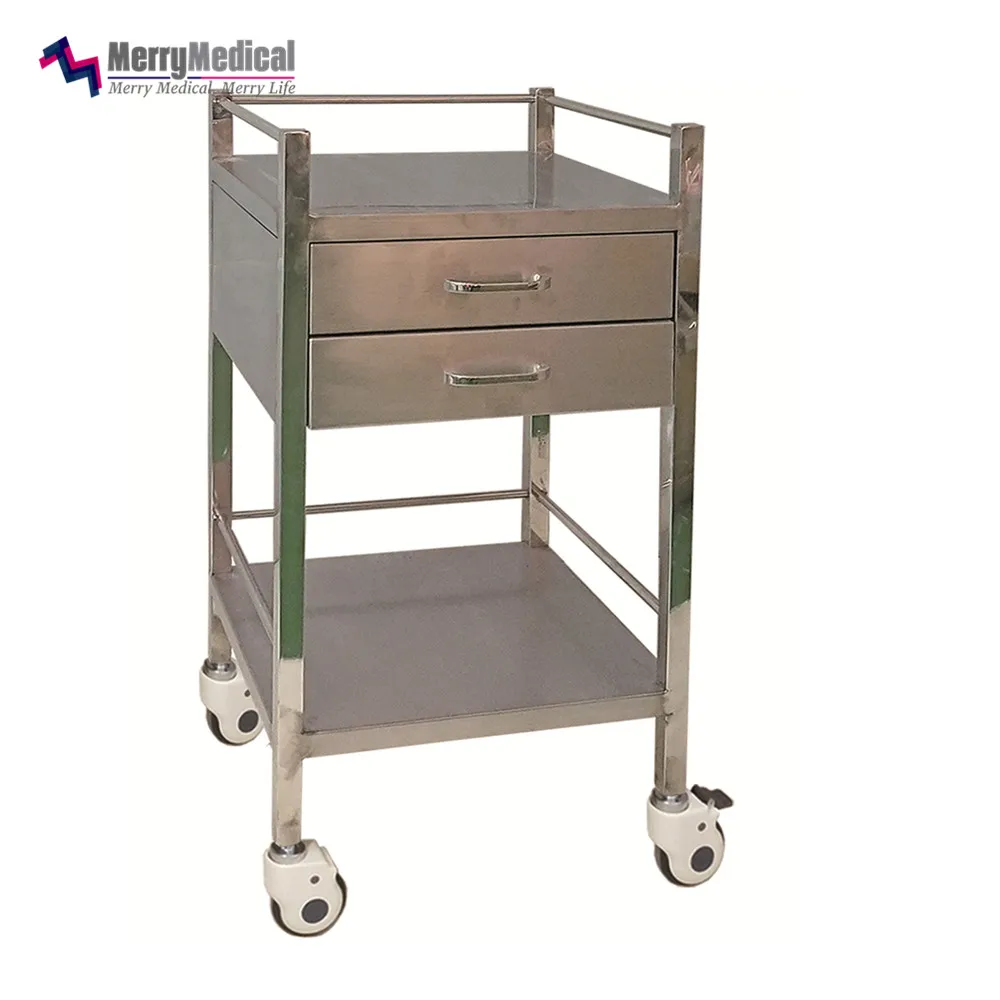 304 Stainless Steel instrument transport trolley with 2 drawers