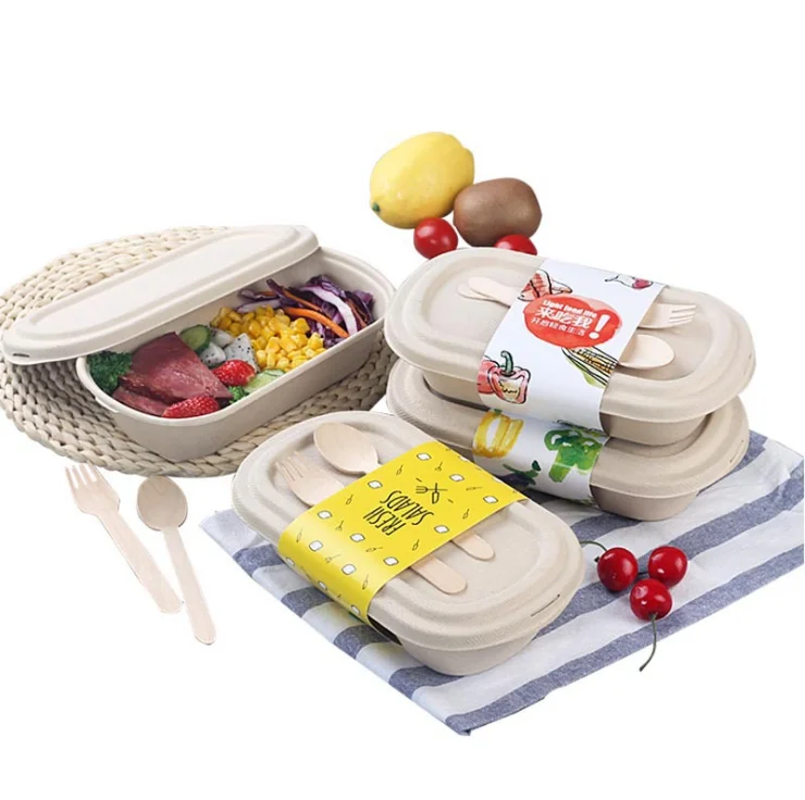 SenAng05 Cheap Single Compartment Compostable Clamshell Container Oval Microwave Safe Bagass Pulp Lunch Box
