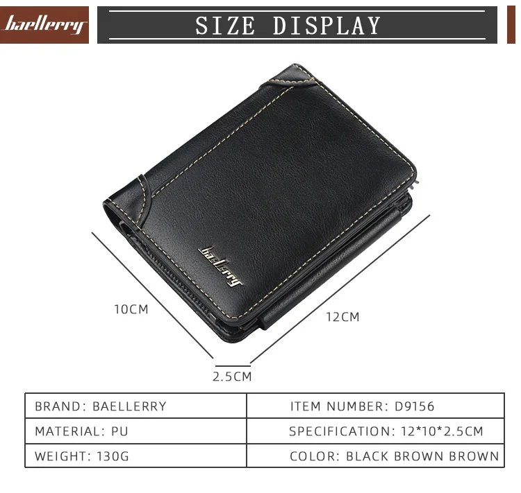wholesale baellerry PU leather wallet billetera cuero mens slim  wallet trifold zipper coin purse with card holder wallets