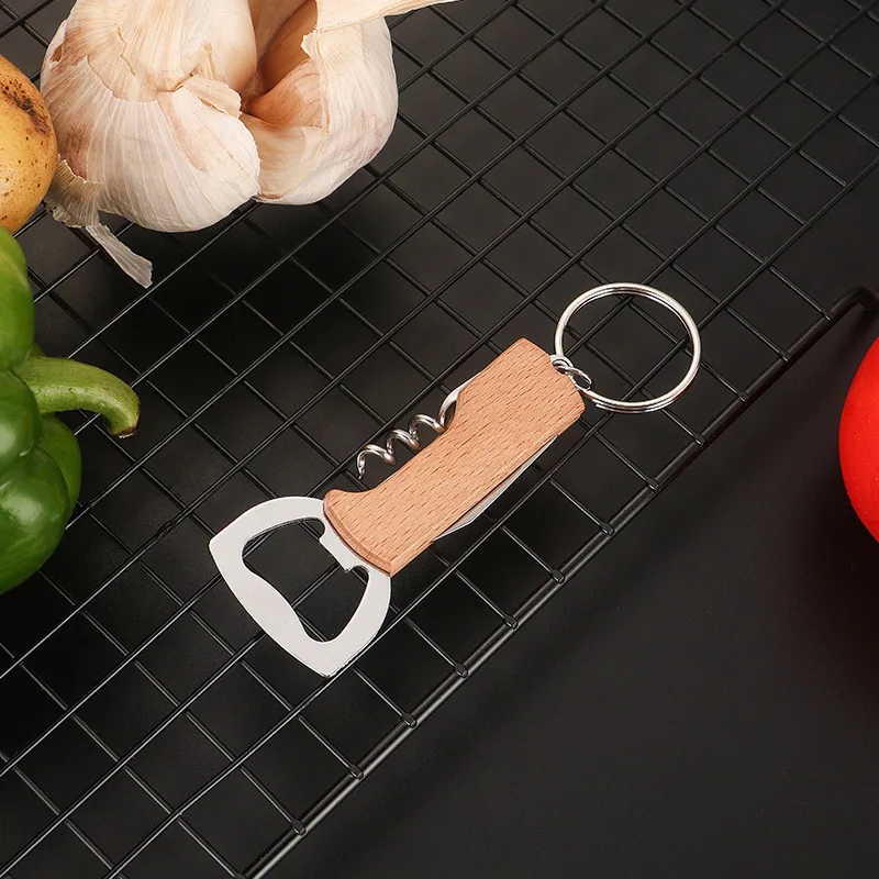 Wooden Wine Corkscrew Opener Bar Custom Logo Wood Beer Wine Bottle Opener
