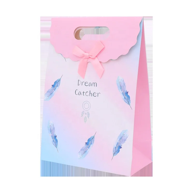 
New feather pattern clamshell high-end fashion clothing shopping tote bag gift white card paper bag customization spot 