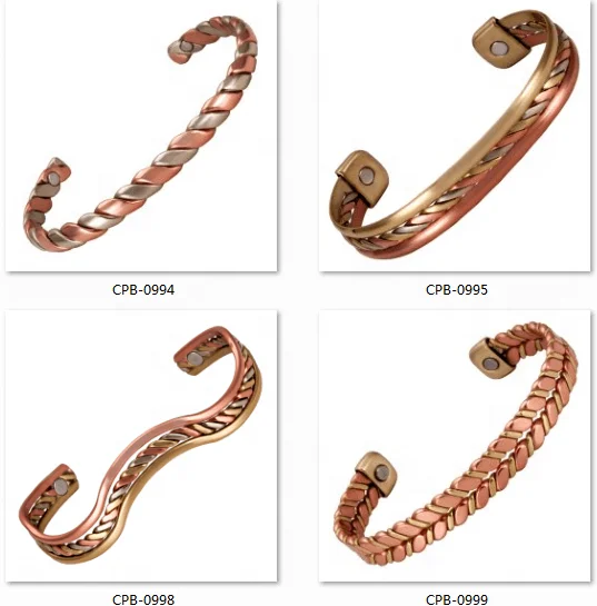 Wollet Antique Twisted Braided Wide Cuff Magnetic Therapy Pure Copper Bangle Bracelets