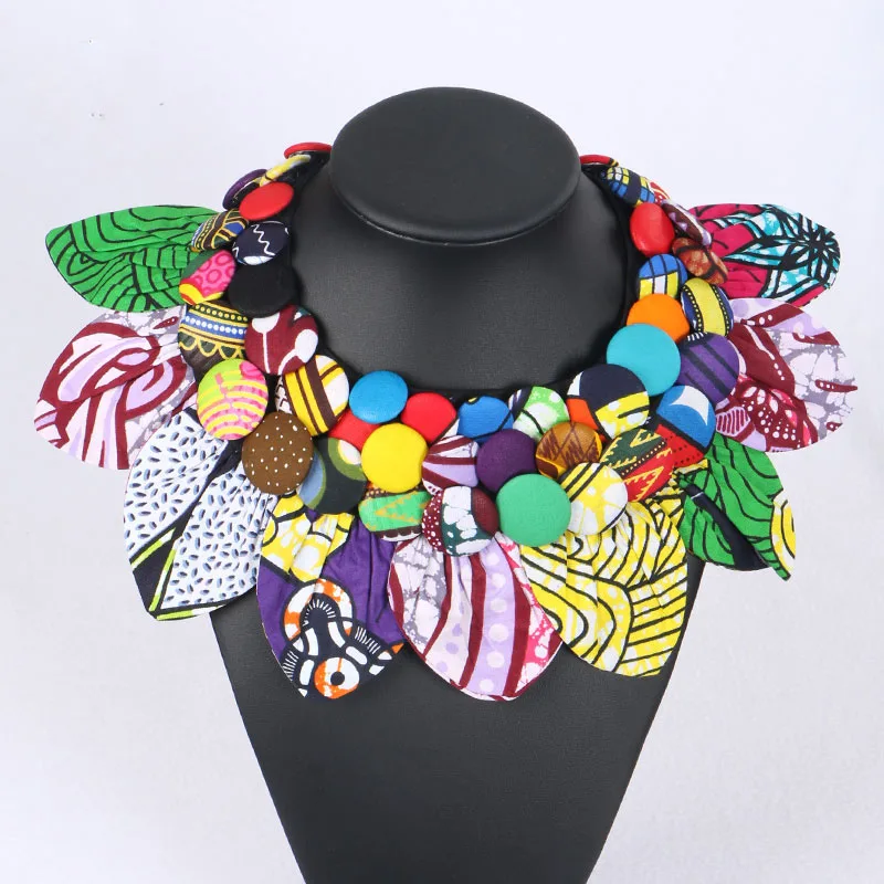 Ankara Button Tribal Necklace Handmade Flower Shape Women Necklace WYA063