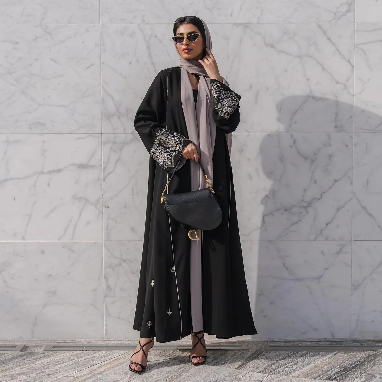 Embroidery Patchwork Sleeve Cardigan Arab Dubai Turkish Islam Muslim Woman Abaya Robe Burqa Women Burqas Hijab Clothing Abayas
