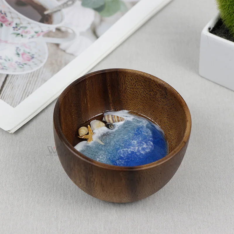 Souvenir Business Gift Wooden Wave Handmade Bowel Gift Abalone Flower Wood Material Artificial
