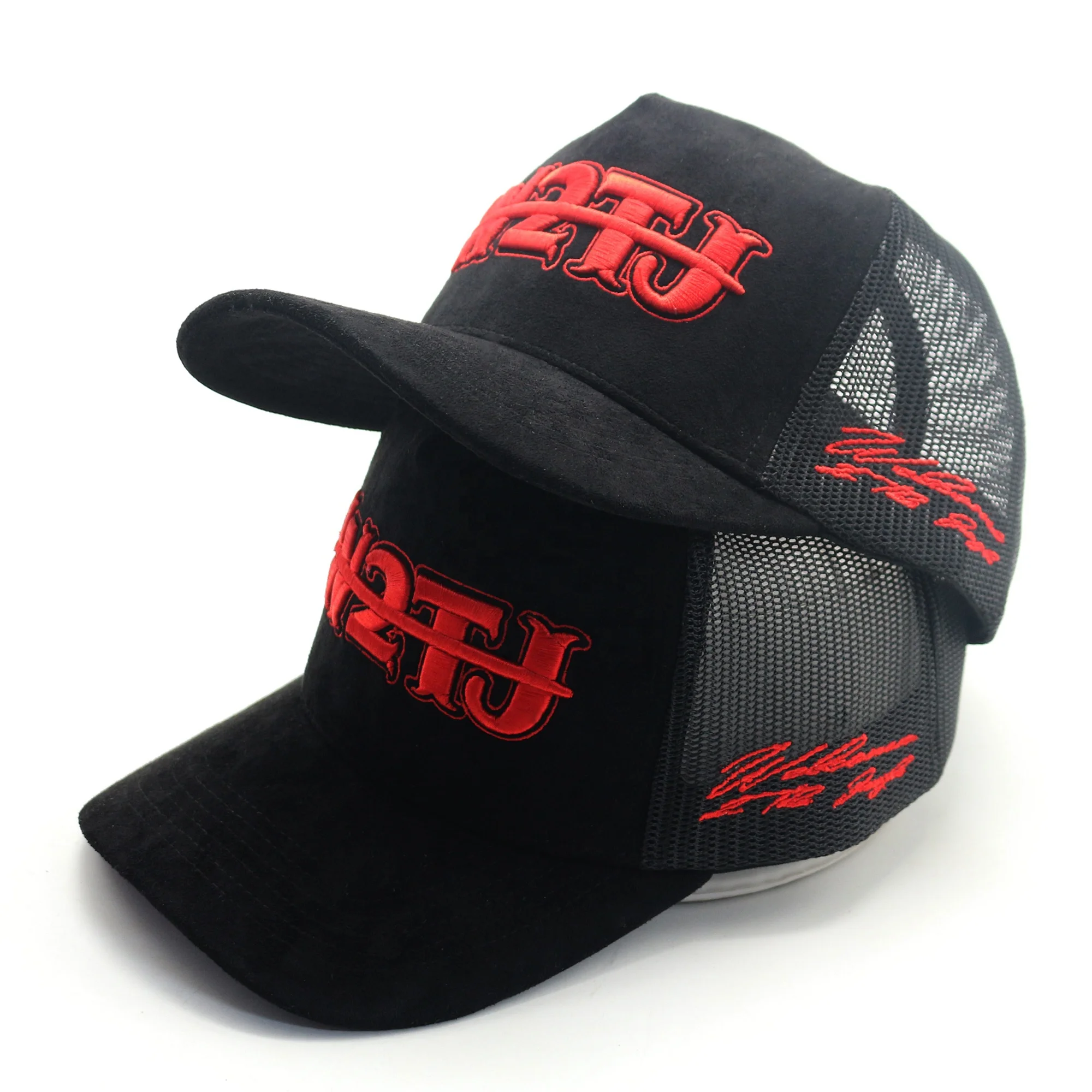 Высококачественные черные замшевые кепки для дальнобойщиков шляпы на заказ 3D вышивка спереди Логотип ментальный Топ Хлопок