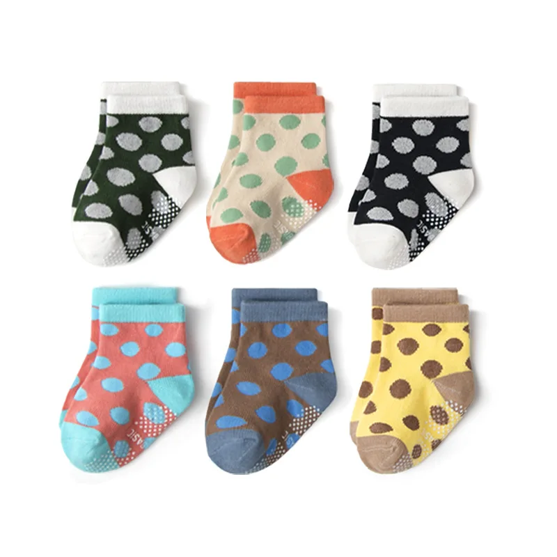 Hot Sale Baby Anti-Slip Home Socks Pure Color And Dot  Socks Girl Boy Knit Cute Custom Cotton Dress Kids Socks