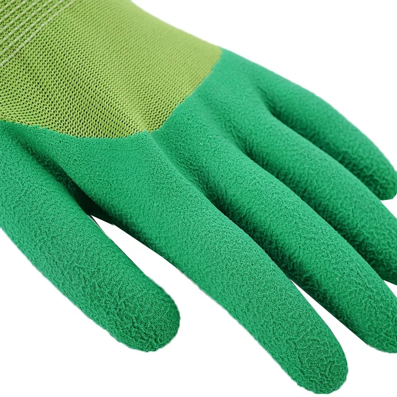 Contact Gloves Luvas Guantes, 13-Gauge, Hi-Vis Green Nylon Shell, Green Foam Latex Palm Coating
