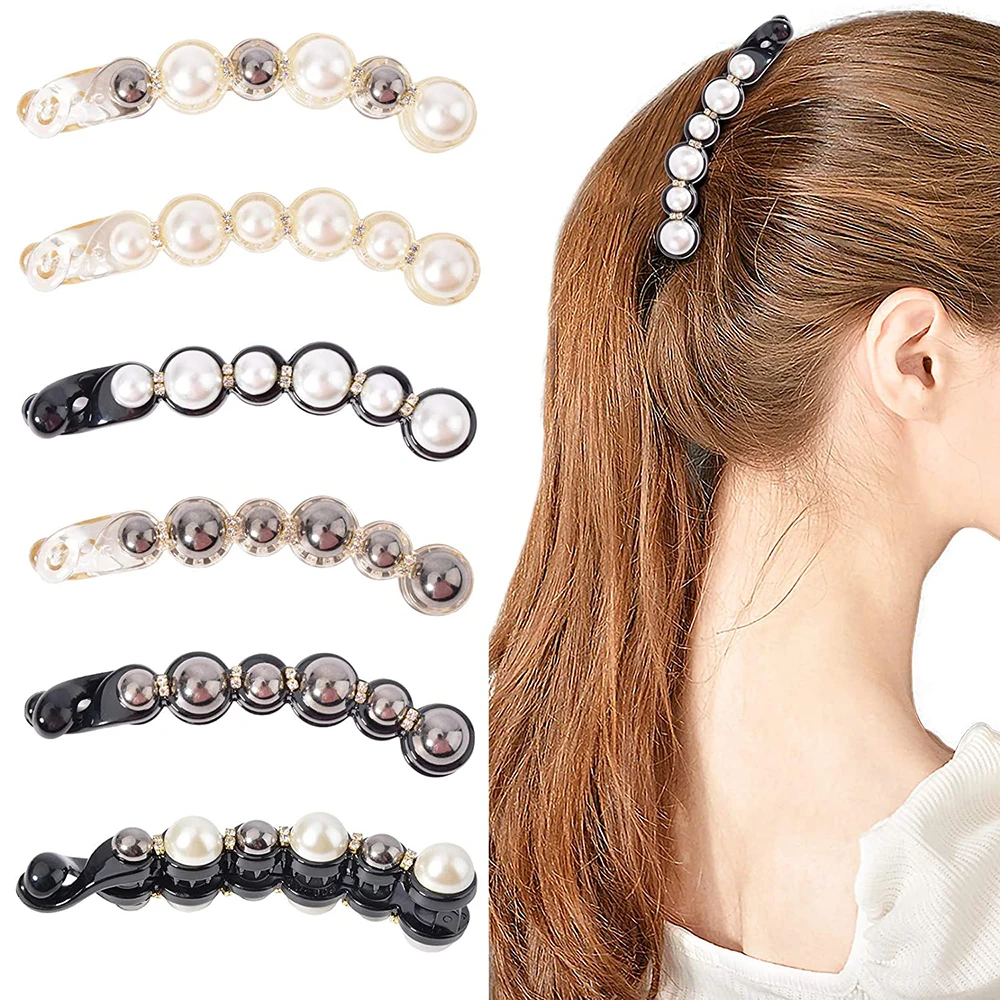 Pearl Banana Hair Clips French Barrettes Jaw Clips for Thick Fine Hair Interlocking Hair Styling for Women and Girls