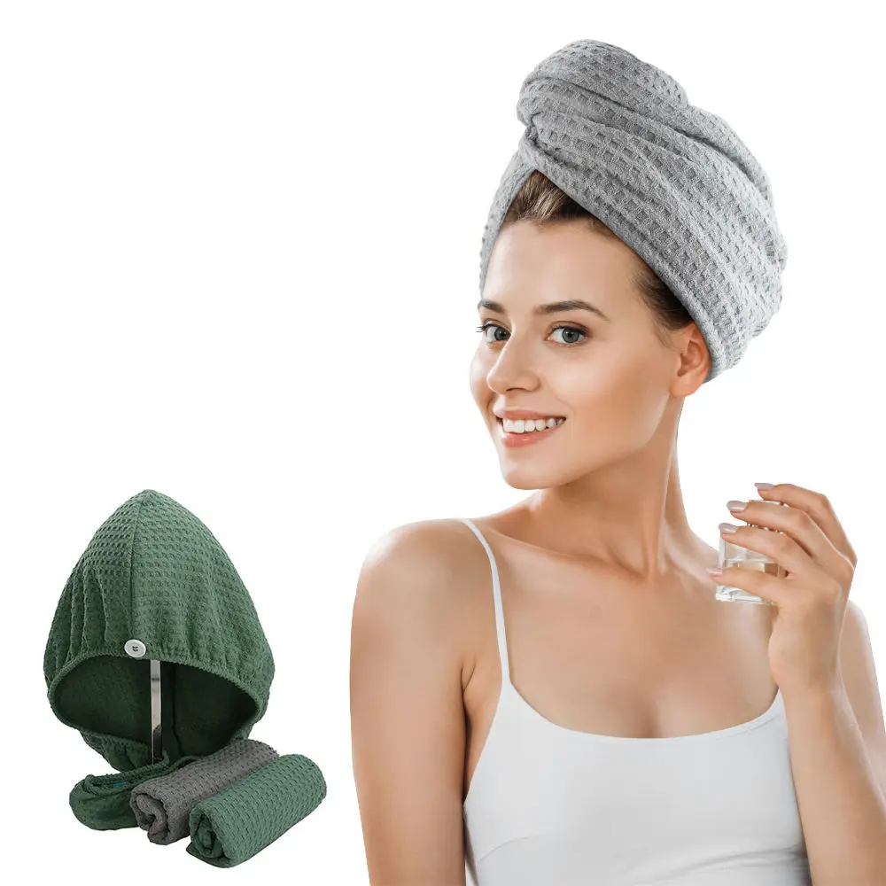 Wholesale Fashion Popular Designing Customized Microfiber Waffle Hair Turban Towel Hair Drying Cap