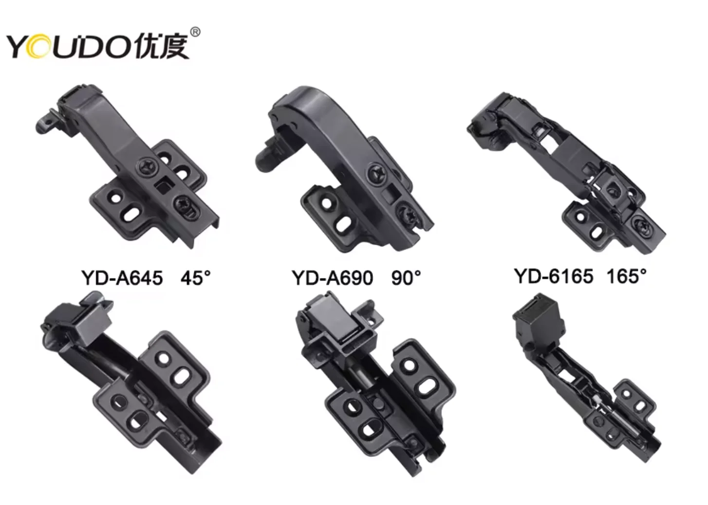 YOUDO Furniture Hardware Gun Black Aluminum Frame Hydraulic Hinge Cabinet Hinges Soft Close Concealed  Hydraulic Hinges