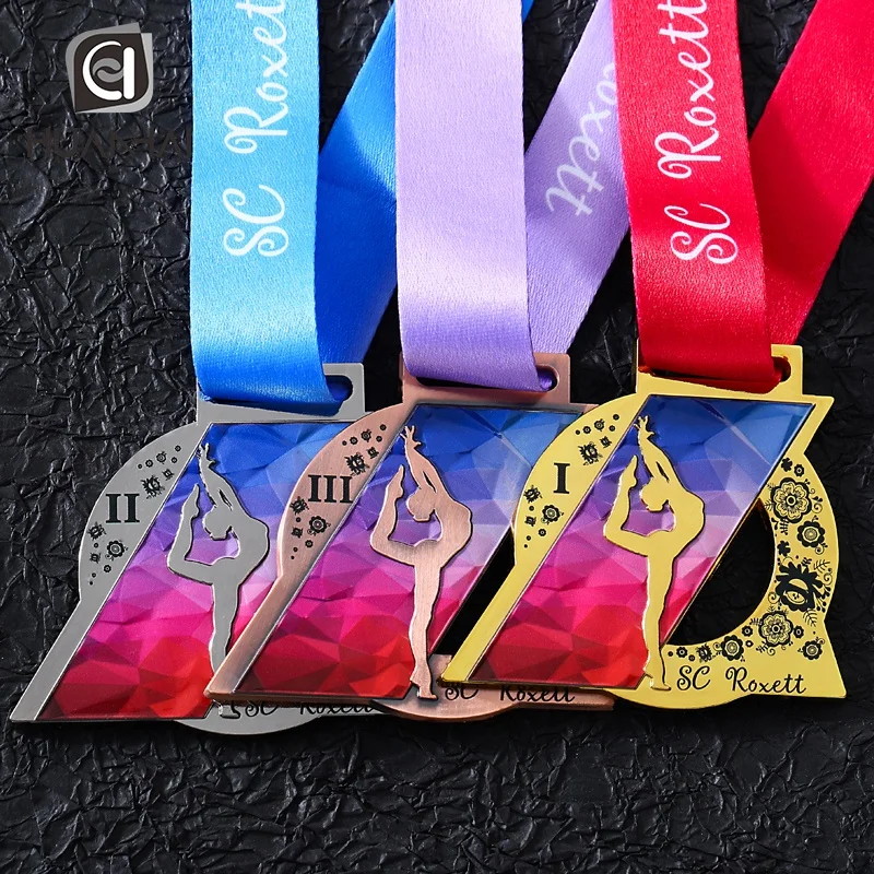 Russian enamel logo printing gold silver bronze metal customized dance medals