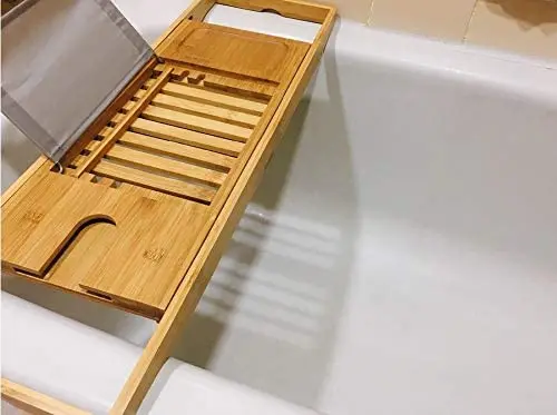 Premium Luxury Tray Bathtub Tray Bamboo Bathtub Caddy Tray with Extending Sides Adjustable Book Holder