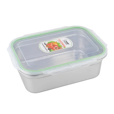 stainless steel crisper box 304 rectangular with lid refrigerator frozen sealed box heat-resistant lunch box