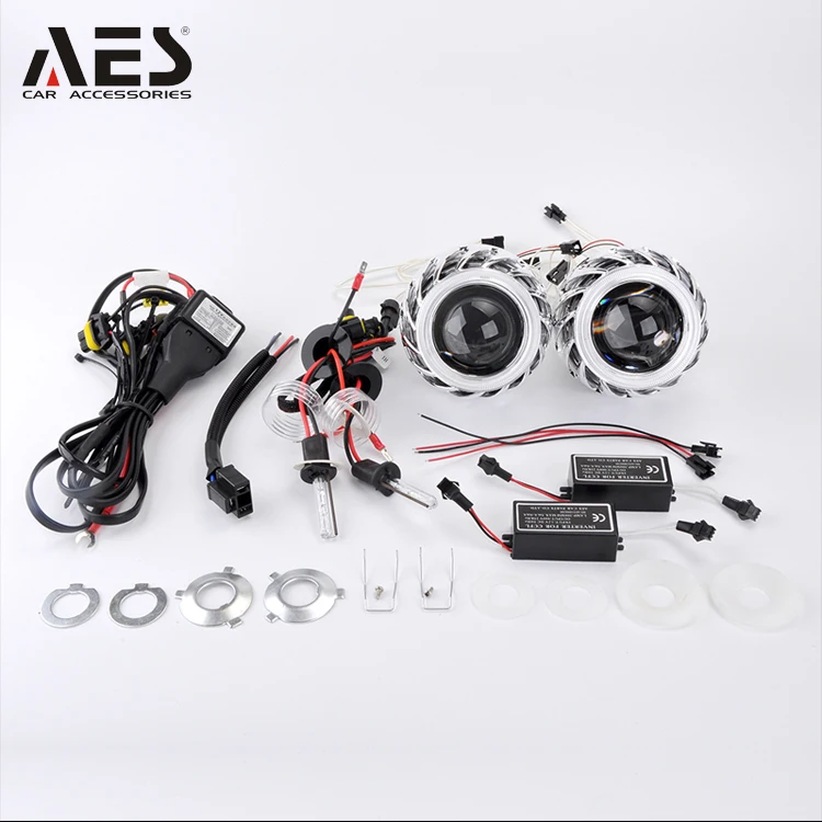 AES X1C Bi Xenon Projector Lens HID H1 Kit 2.5inch Double Angle Eyes Car Projector Kit Easy Installation Car Headlight