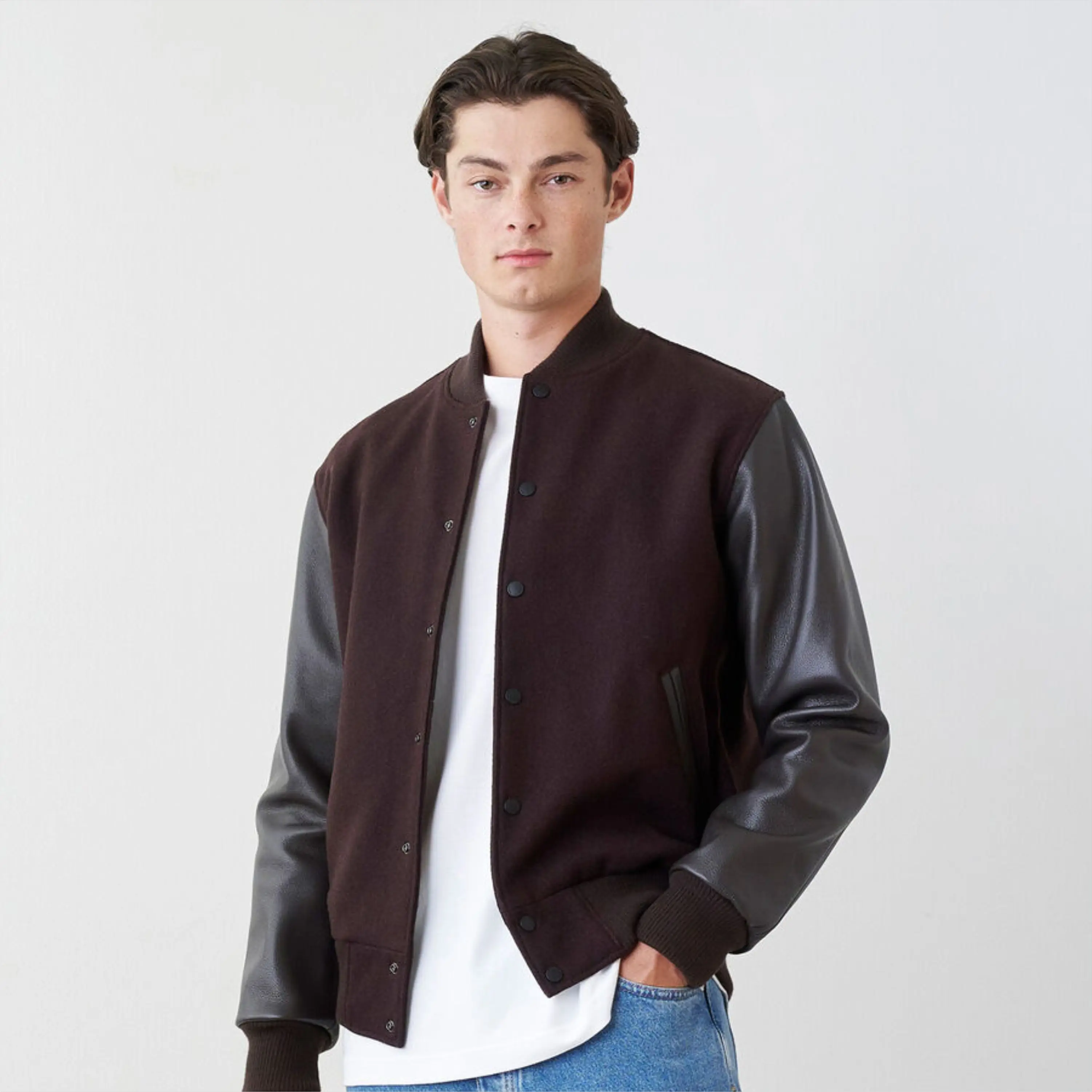 ZJ372715-Varsity куртка-традиционный дизайн из шерсти и кожи идеально подходит для стильной повседневной одежды