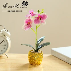 Wholesale artificial 3D printing phalaenopsis golden pot bonsai home decoration