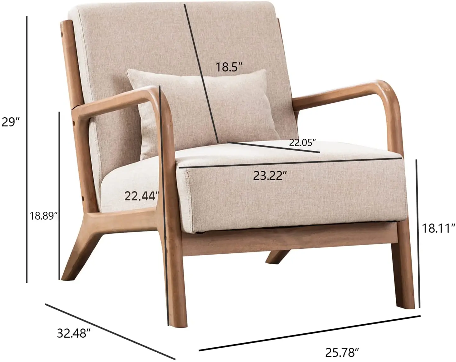 Modern KD Solid wood frame cotton and linen cushion with pillow for the living room accent chair