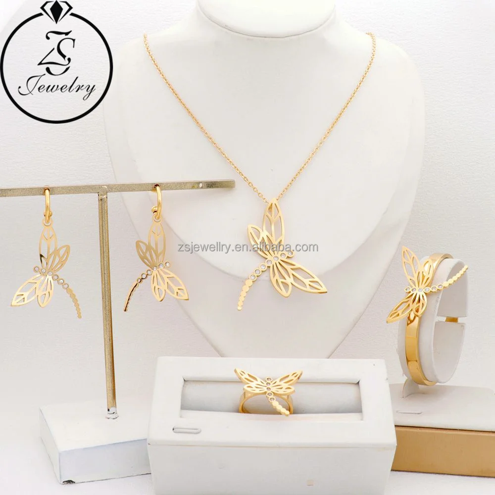 Md Jewelry African Stainless Steel Gold Plated Women Earrings Zircon Diamond Girl Gift Natural Stone Jewelry Sets