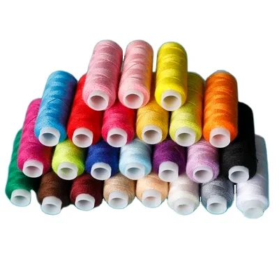 Оптовая продажа разноцветные 40/2 низкий минимальный объем 100% полиэфирная хлопковая маленькая катушка переработанная нить для мешков линии шитья кожаная швейная