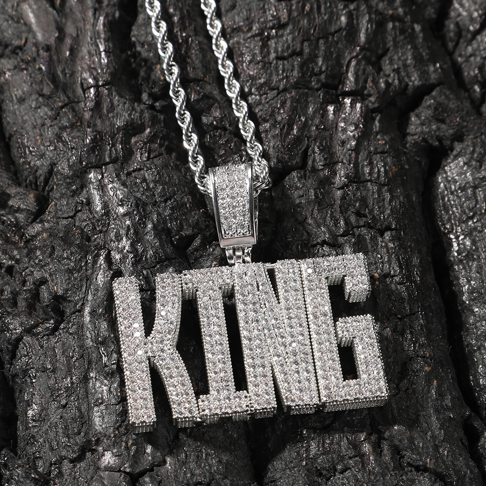 2023 Custom Italics Font Capital Letters Name Pendant Iced Out Name Initial Necklace Pendant Hot Sale CZ Necklace