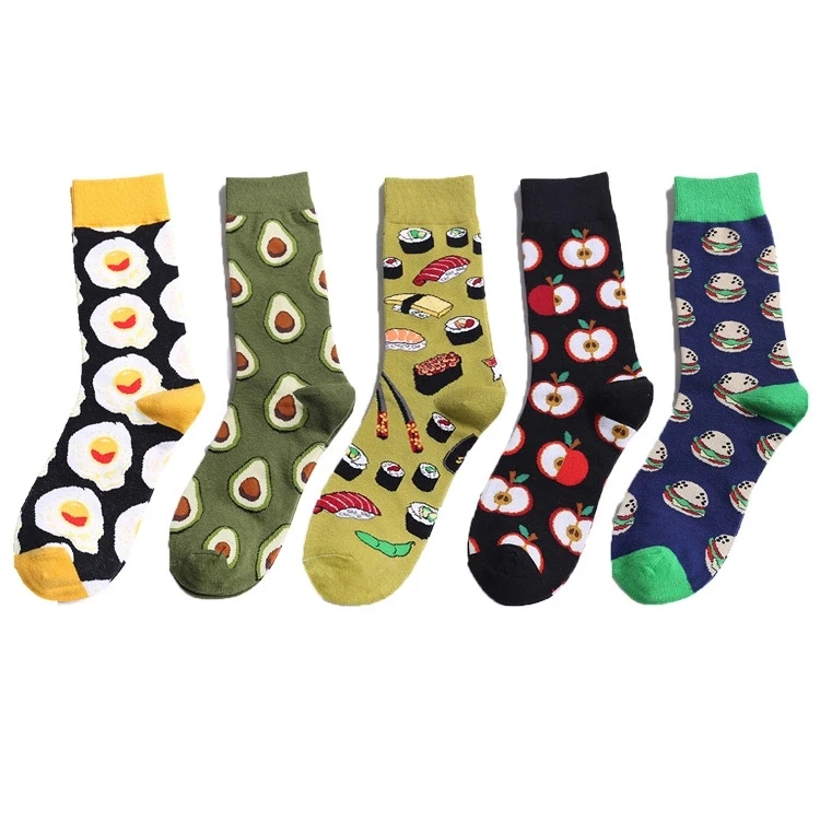 
2020 New design custom funny tube colorful unisex men women jacquard printing happy knitting socks 