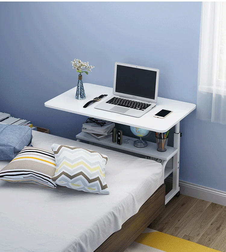 Desk Wood Bedside Lift Computer Desk Office Home Work Laptop Table With Phone Holder Study Desktop With Wheels