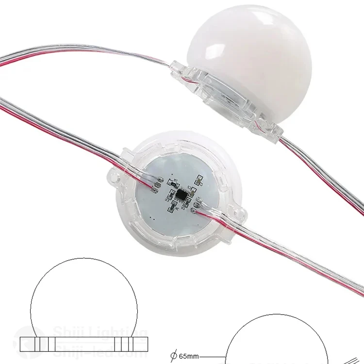 50mm diameter LED DC 24V  point light digital milky white round 7leds rgbw pixel LED bulb light strand