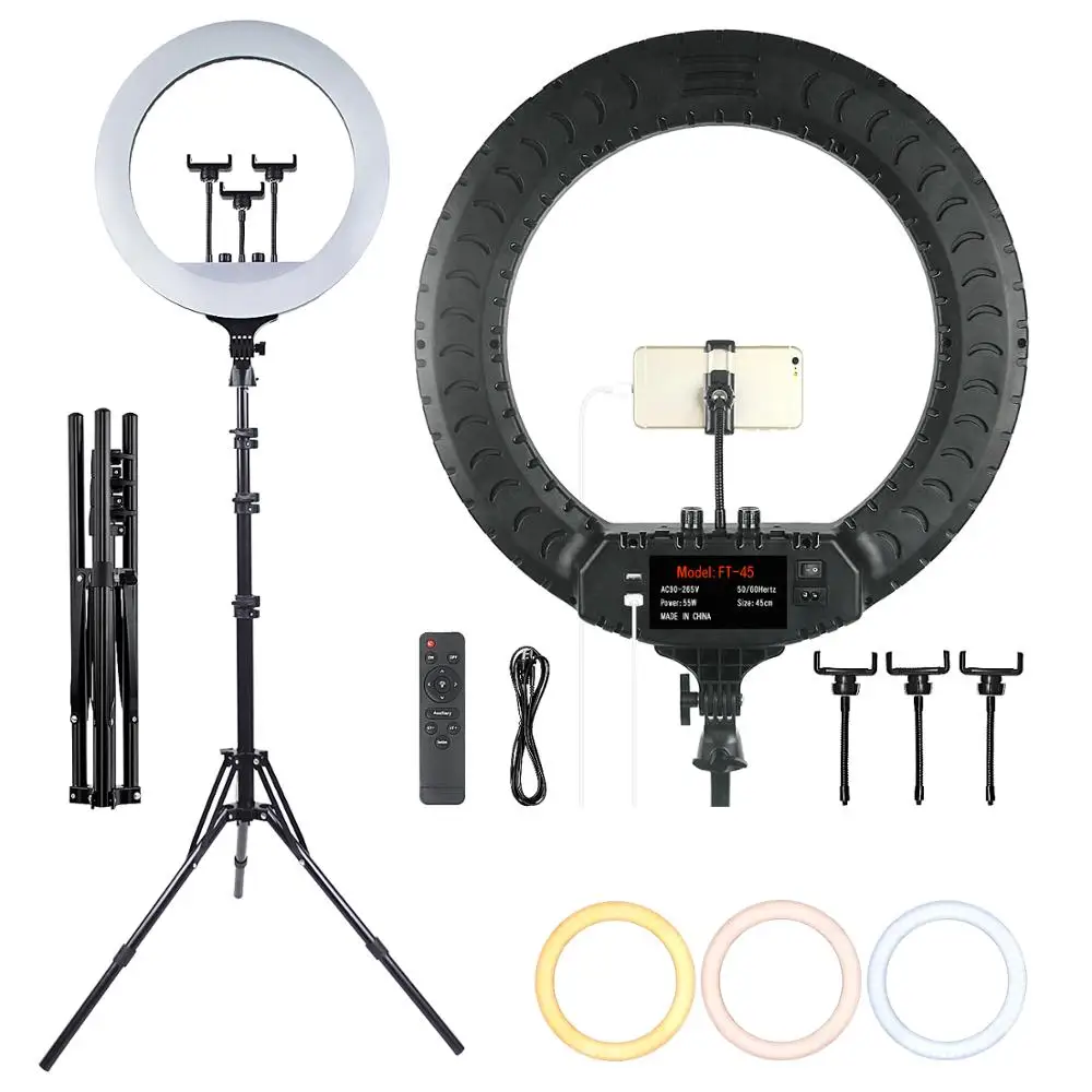 
Dropshipping FOSOTO FT-45 18 Inch LED Ring Light Photography Lighting Lamp With Tripod Stand For youtube makeup live streaming 