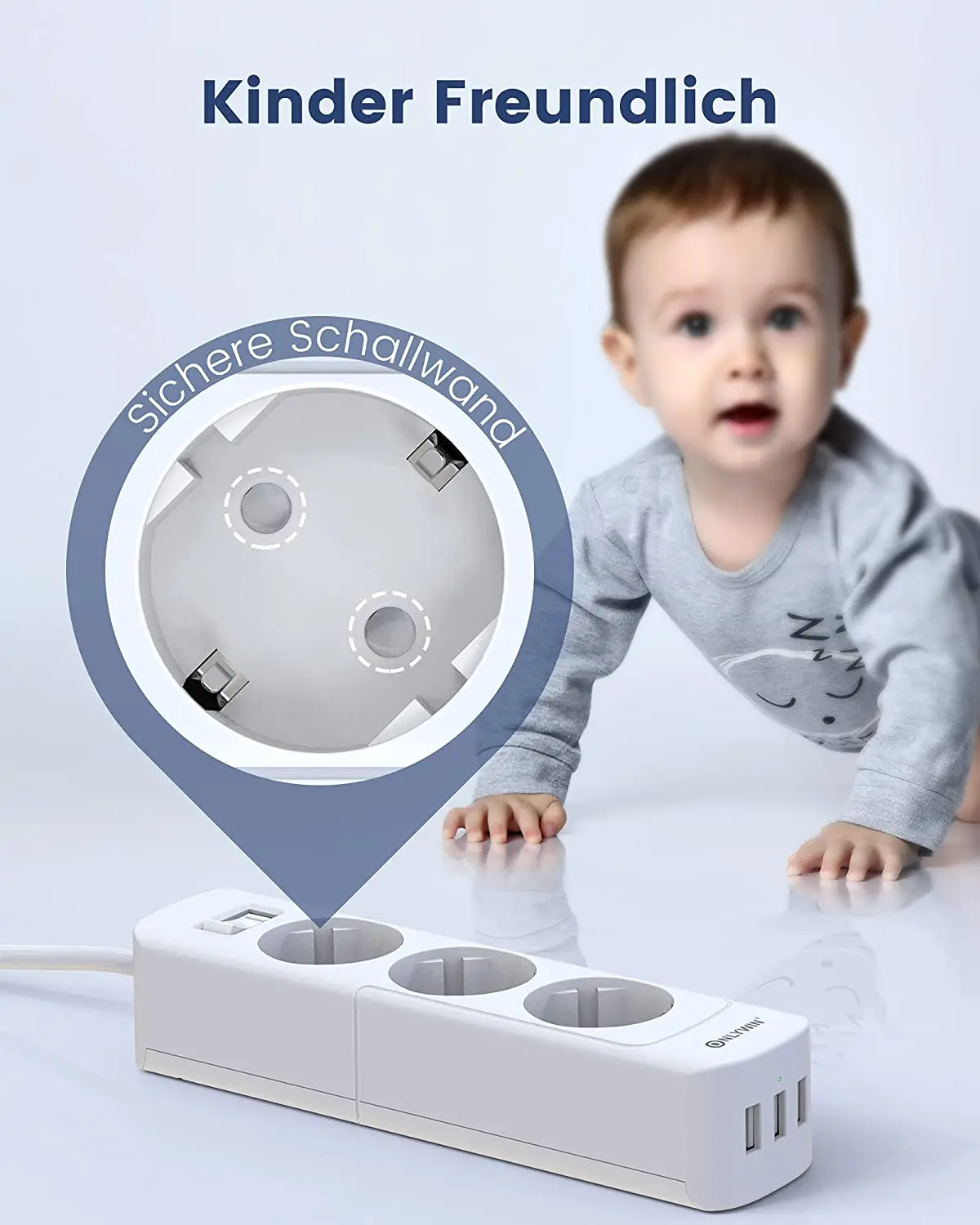 ONLYWIN EU German market Cable  outlets Overload Protection Multiple Plug smart modular power strip