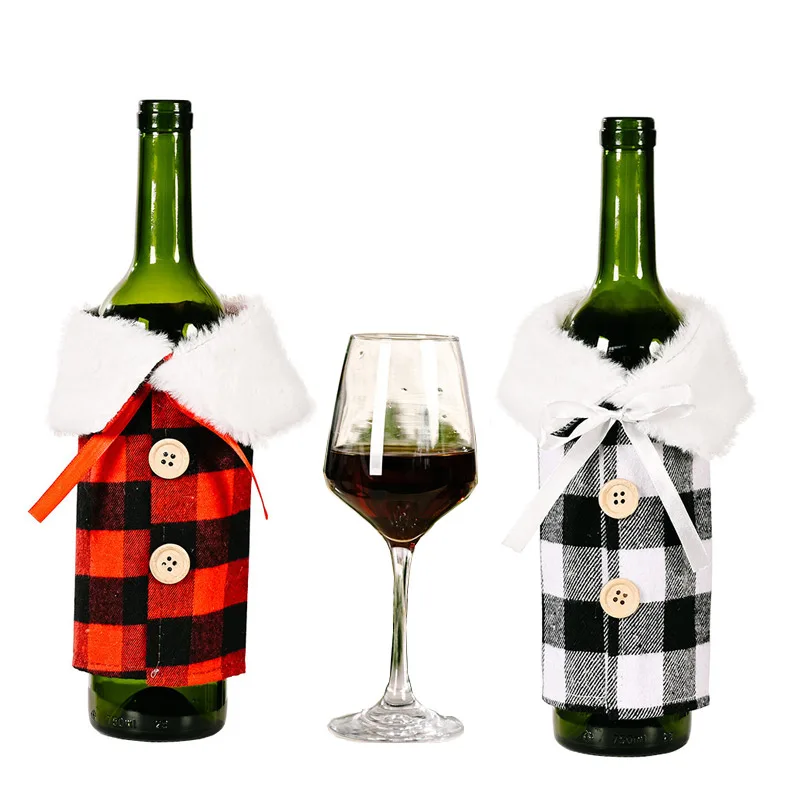 Hot Sale Merry Christmas Ornaments  Gift Lattice  Button Coat Design Christmas Wine Bottle Cover