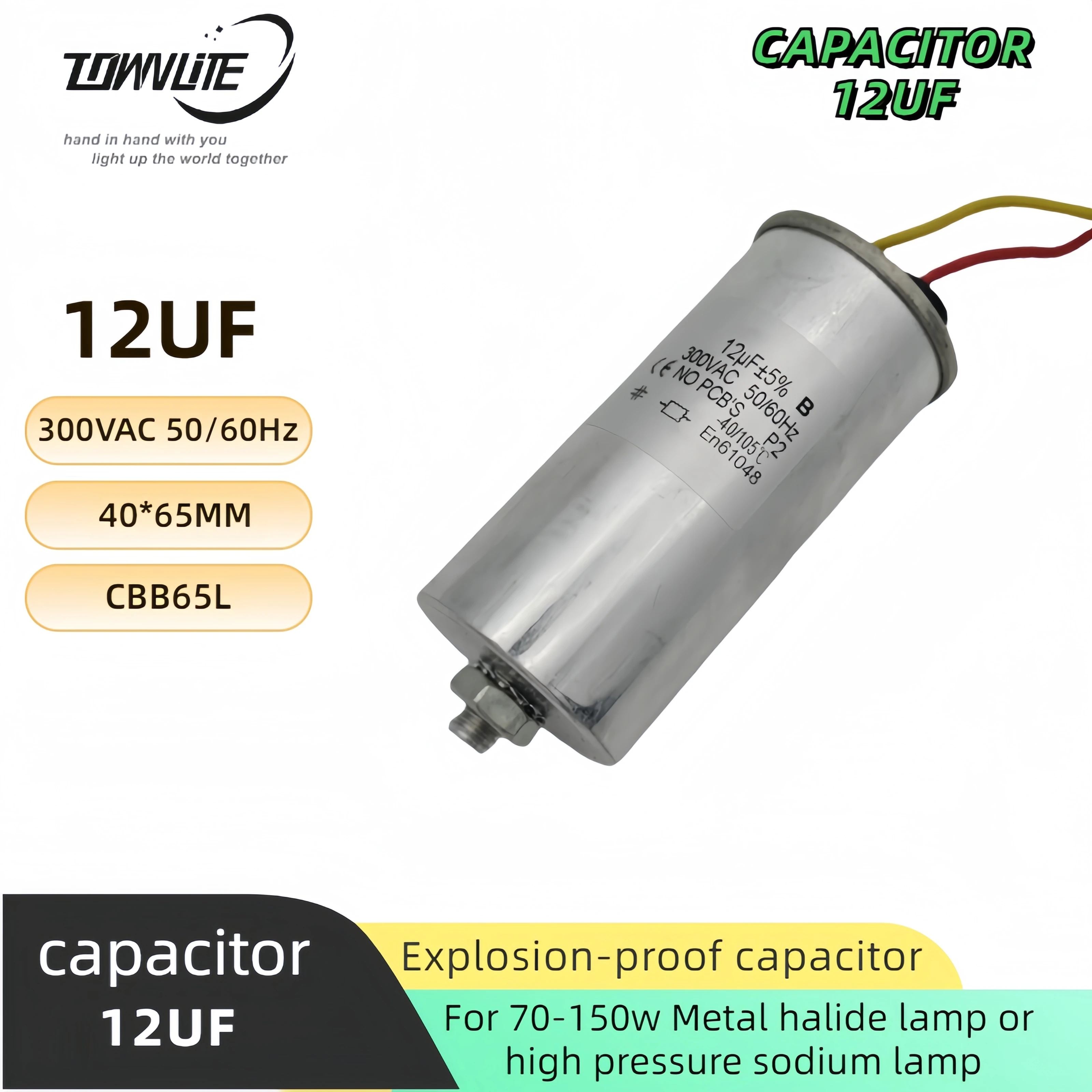 explosion-proof Capacitor cbb65 300V 12UF for Metal halide lamp or Sodium lamp 70-150w